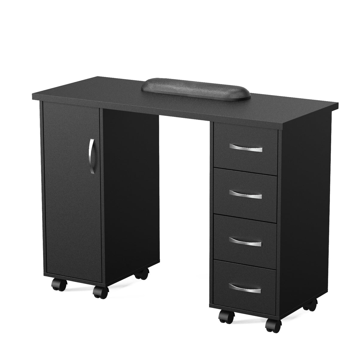 OmySalon Manicure Table Nail Desk w/Cabinet 4 Drawers Wheels & Wrist Rest Black/White/Pink