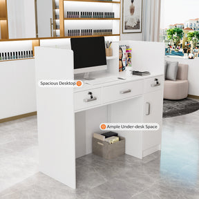 OmySalon OSRD-H Modern Computer Reception Desk with Lockable Drawers Storage Cabinet & Shelf