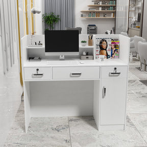 OmySalon OSRD-H Modern Computer Reception Desk with Lockable Drawers Storage Cabinet & Shelf