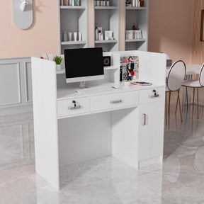 OmySalon OSRD-H Modern Computer Reception Desk with Lockable Drawers Storage Cabinet & Shelf