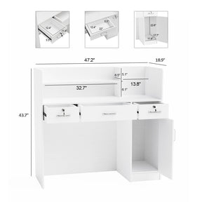 OmySalon OSRD-H Modern Computer Reception Desk with Lockable Drawers Storage Cabinet & Shelf