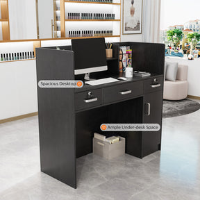 OmySalon Modern Reception Desk Computer Desk with Lockable Drawers Storage Cabinet & Shelf Black/White