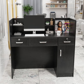 OmySalon OSRD-H Modern Computer Reception Desk with Lockable Drawers Storage Cabinet & Shelf