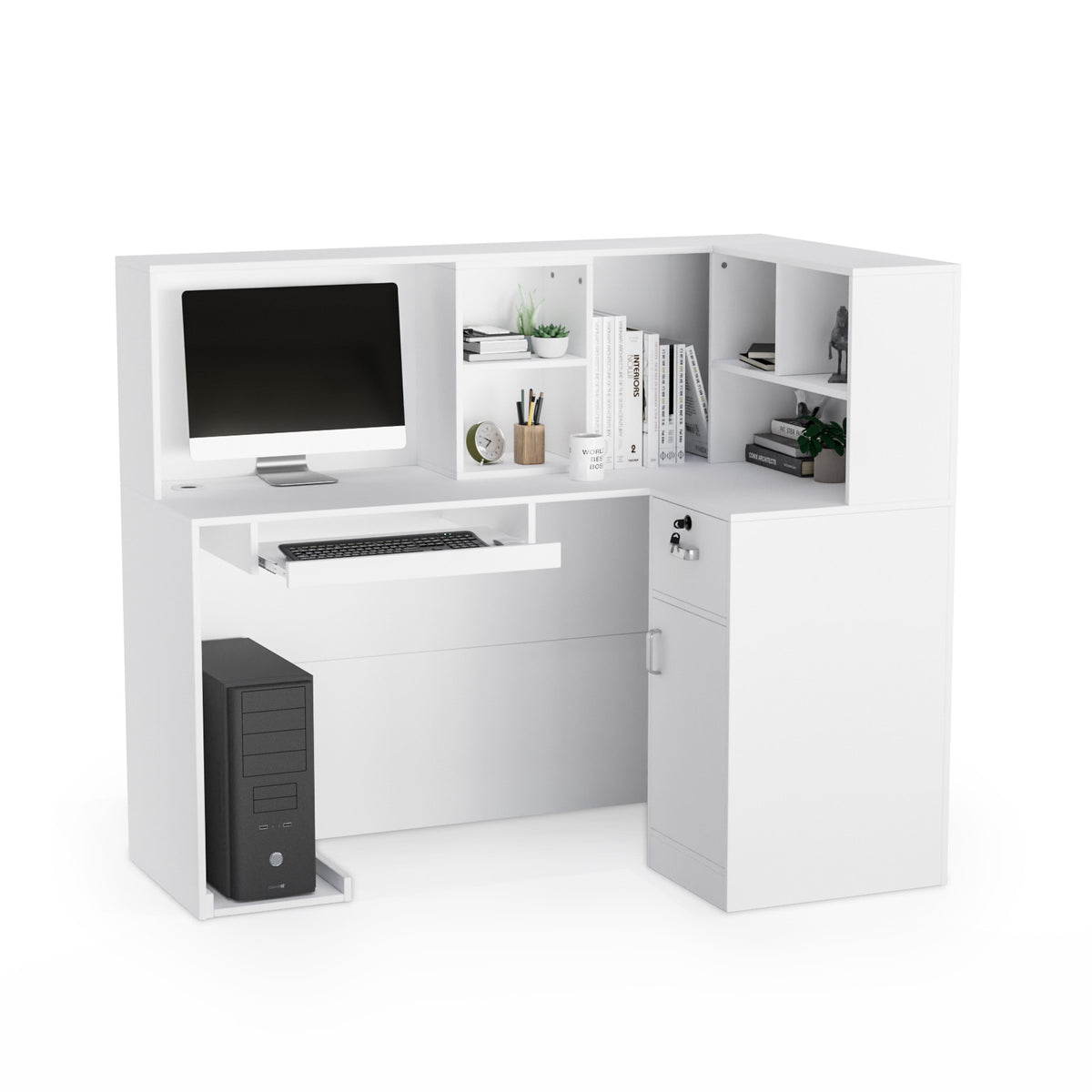 OmySalon OSRD-L Modern Computer Reception Desk with Removable Grid and Lockable Drawer