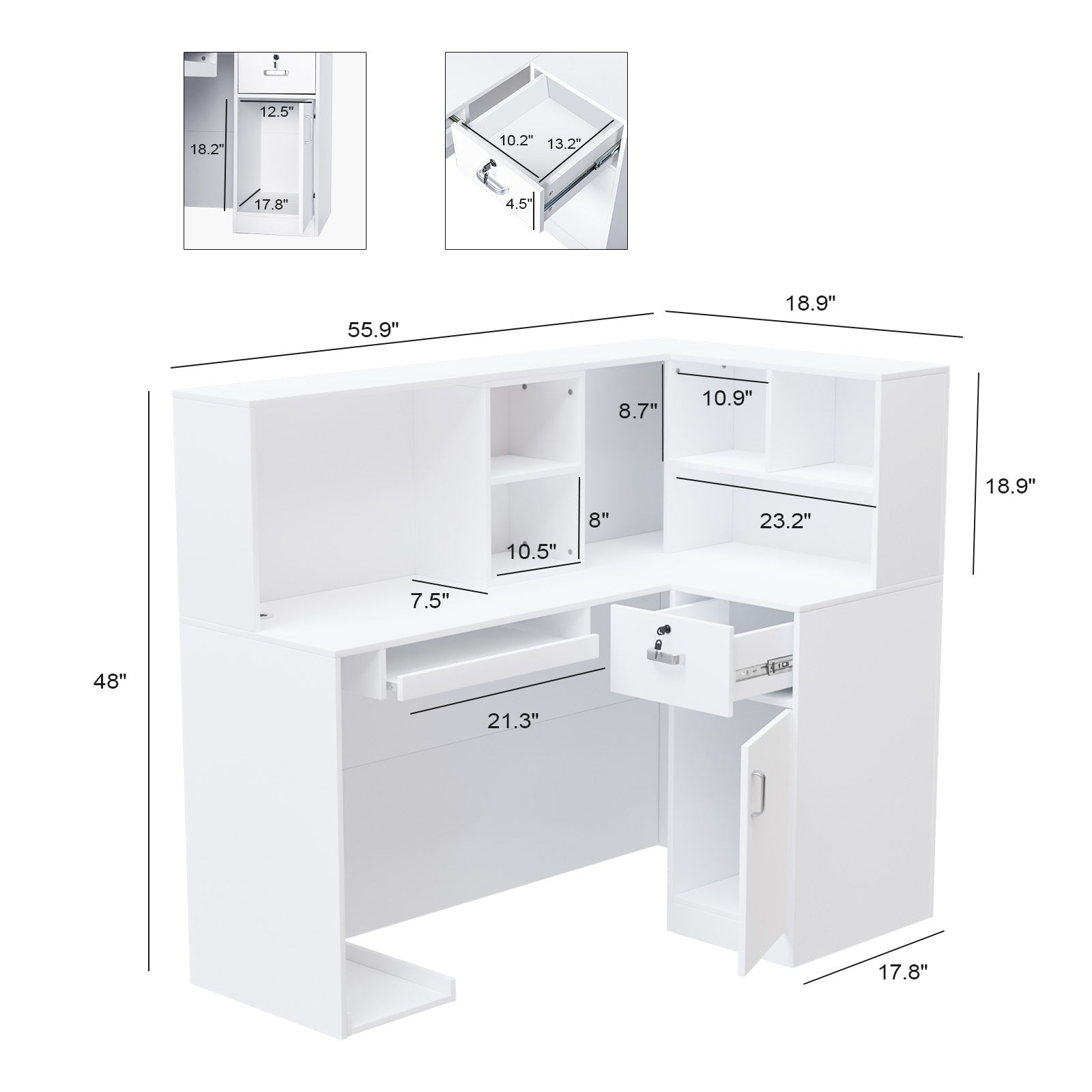 OmySalon Reception Desk Computer Workstation with Removable Grid and Lockable Drawer Black/White