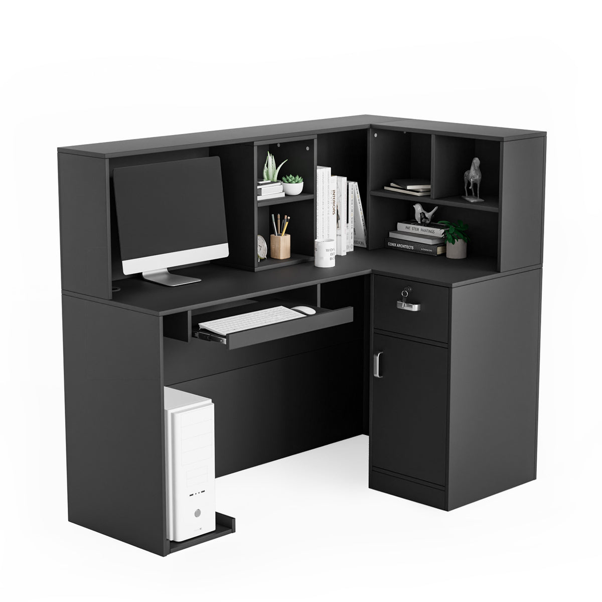 OmySalon OSRD-L Modern Computer Reception Desk with Removable Grid and Lockable Drawer