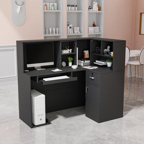 OmySalon Reception Desk Computer Workstation with Removable Grid and Lockable Drawer Black/White