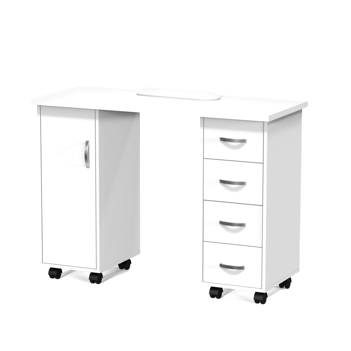OmySalon Manicure Table Nail Desk w/Cabinet 4 Drawers Wheels & Wrist Rest Black/White/Pink