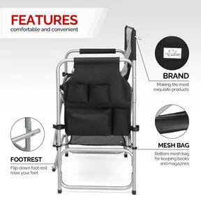 OmySalon Directors Chair Portable Folding Makeup Artist Chair with Side Table 22in/26in/30in