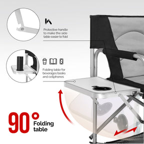 OmySalon Portable Folding Director Chair Makeup Artist Chair with Side Table 22in/26in/30in