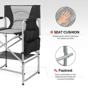OmySalon Portable Folding Director Chair Makeup Artist Chair with Side Table 22in/26in/30in