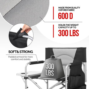 OmySalon Directors Chair Portable Folding Makeup Artist Chair with Side Table 22in/26in/30in