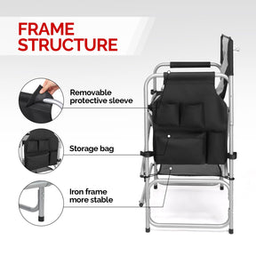 OmySalon Directors Chair Portable Folding Makeup Artist Chair with Side Table 22in/26in/30in