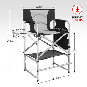 OmySalon Directors Chair Portable Folding Makeup Artist Chair with Side Table 22in/26in/30in