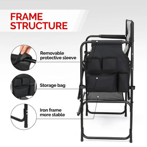 OmySalon Directors Chair Portable Folding Makeup Artist Chair with Side Table 22in/26in/30in