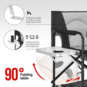 OmySalon Portable Folding Director Chair Makeup Artist Chair with Side Table 22in/26in/30in