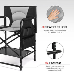OmySalon Portable Folding Director Chair Makeup Artist Chair with Side Table 22in/26in/30in