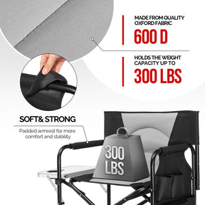 OmySalon Portable Folding Director Chair Makeup Artist Chair with Side Table 22in/26in/30in