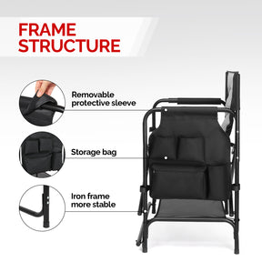 OmySalon Directors Chair Portable Folding Makeup Artist Chair with Side Table 22in/26in/30in