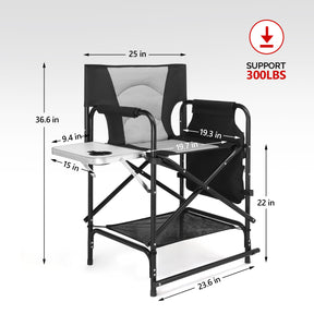 OmySalon Directors Chair Portable Folding Makeup Artist Chair with Side Table 22in/26in/30in