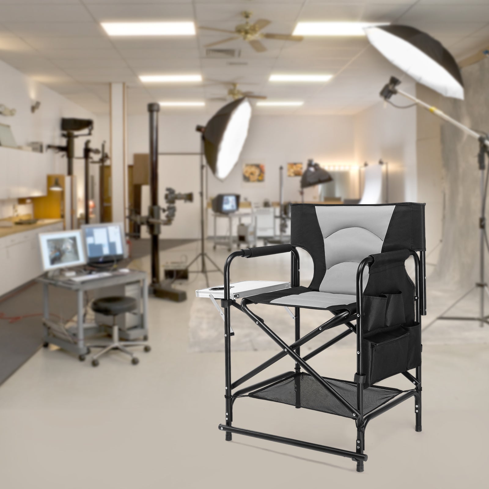 OmySalon 22in Directors Chair Portable Folding Makeup Artist Chair with Side Table
