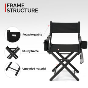 OmySalon Upgraded 18in Directors Chair Folding Artist Makeup Chair with Storage Side Bags