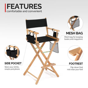 OmySalon Upgraded 31in Director Chair Folding Artist Makeup Chair with Storage Side Bags Replacement Cover Canvas