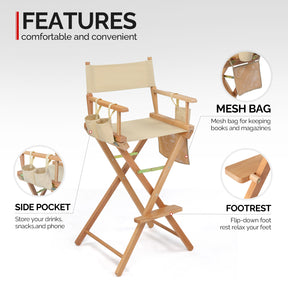 OmySalon Upgraded 31in Director Chair Folding Artist Makeup Chair with Storage Side Bags Replacement Cover Canvas