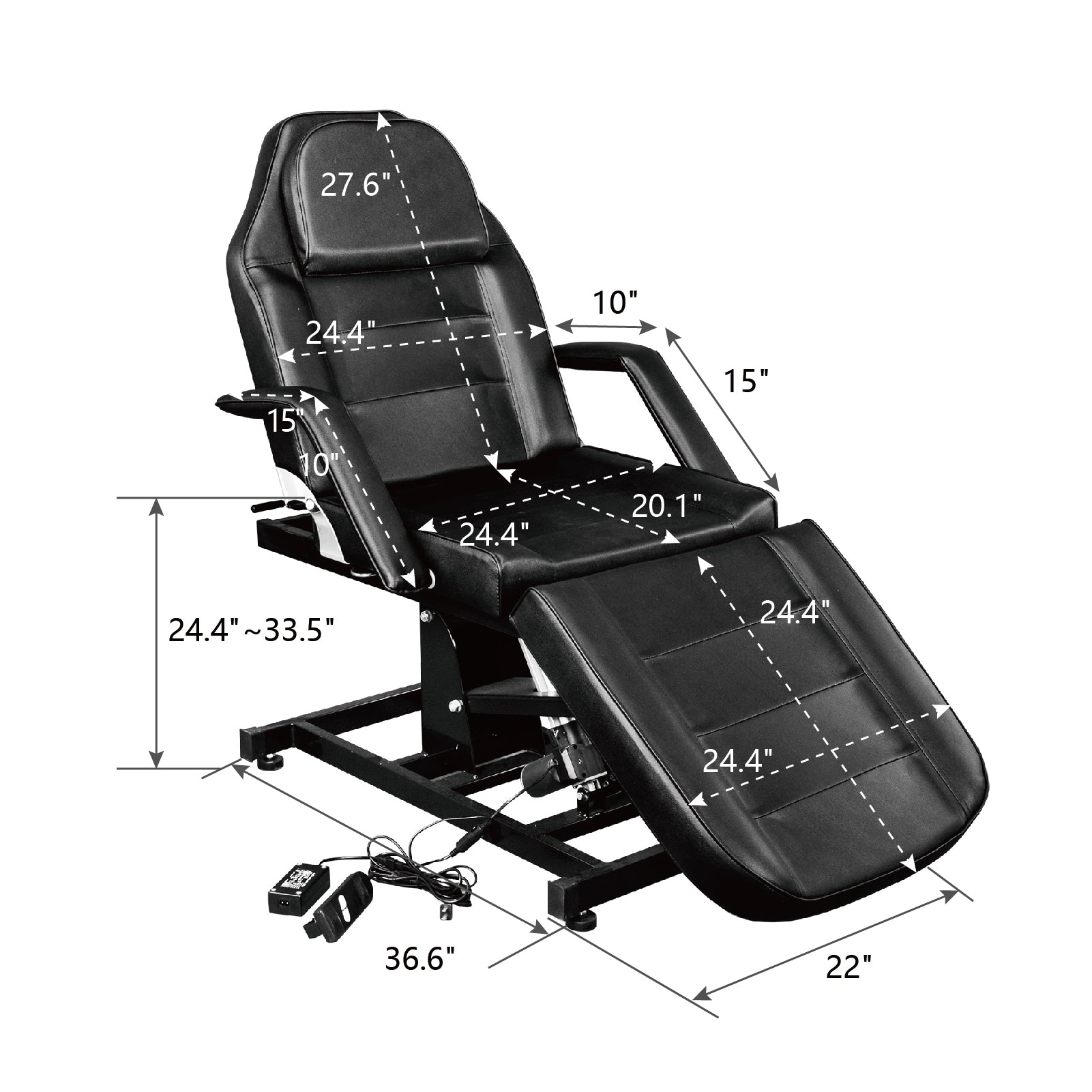 OmySalon 72in Electric Height Remote Adjustable Facial Massage Bed w/Hydraulic Rotating Stool