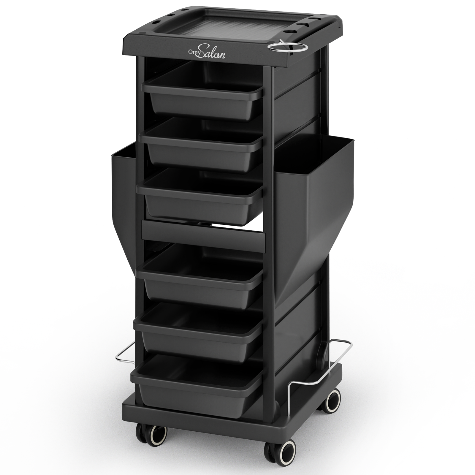 OmySalon Salon Trolley Cart with 6 Drawers Multipurpose Tool Rolling Cart Hair Cart Organizer Black