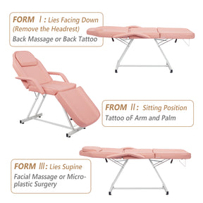 OmySalon 73in Facial Massage Bed Adjustable Spa Bed Tattoo Chair w/Barber Stool Black/White/Pink