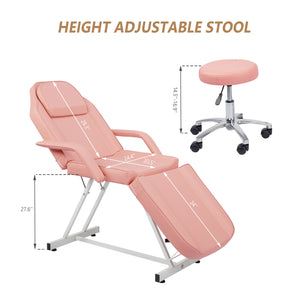 OmySalon 73in Facial Massage Bed Adjustable Spa Bed Tattoo Chair w/Barber Stool Black/White/Pink