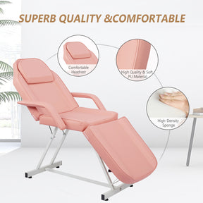 OmySalon 73in Facial Massage Bed Adjustable Spa Bed Tattoo Chair w/Barber Stool Black/White/Pink