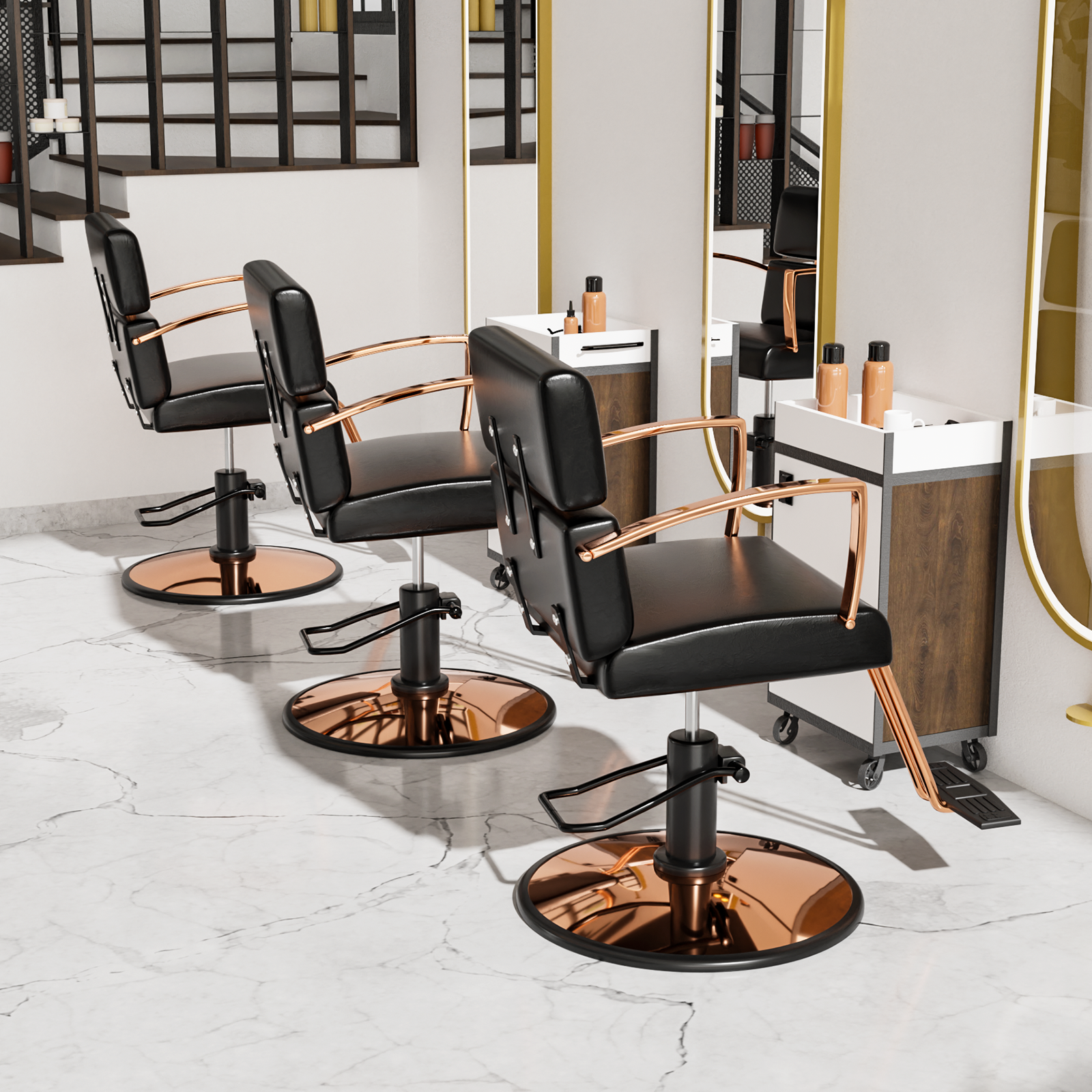 OmySalon SC01 Hydraulic 360-Degree Swivel Hair Stylist Salon Chair Black/White/Pink/Rose Gold/Purple