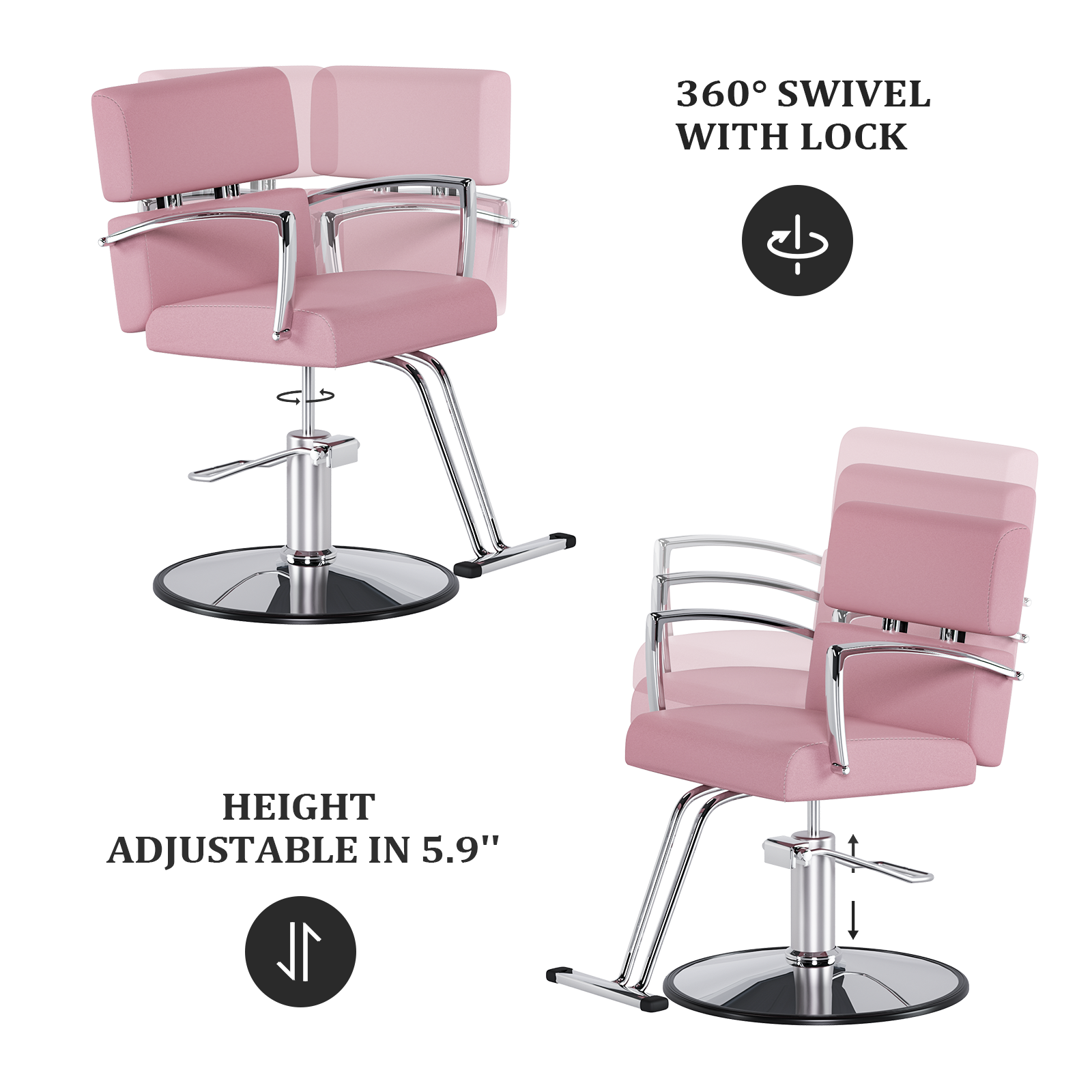 OmySalon SC01 Hydraulic 360-Degree Swivel Hair Stylist Salon Chair Black/White/Pink/Rose Gold/Purple