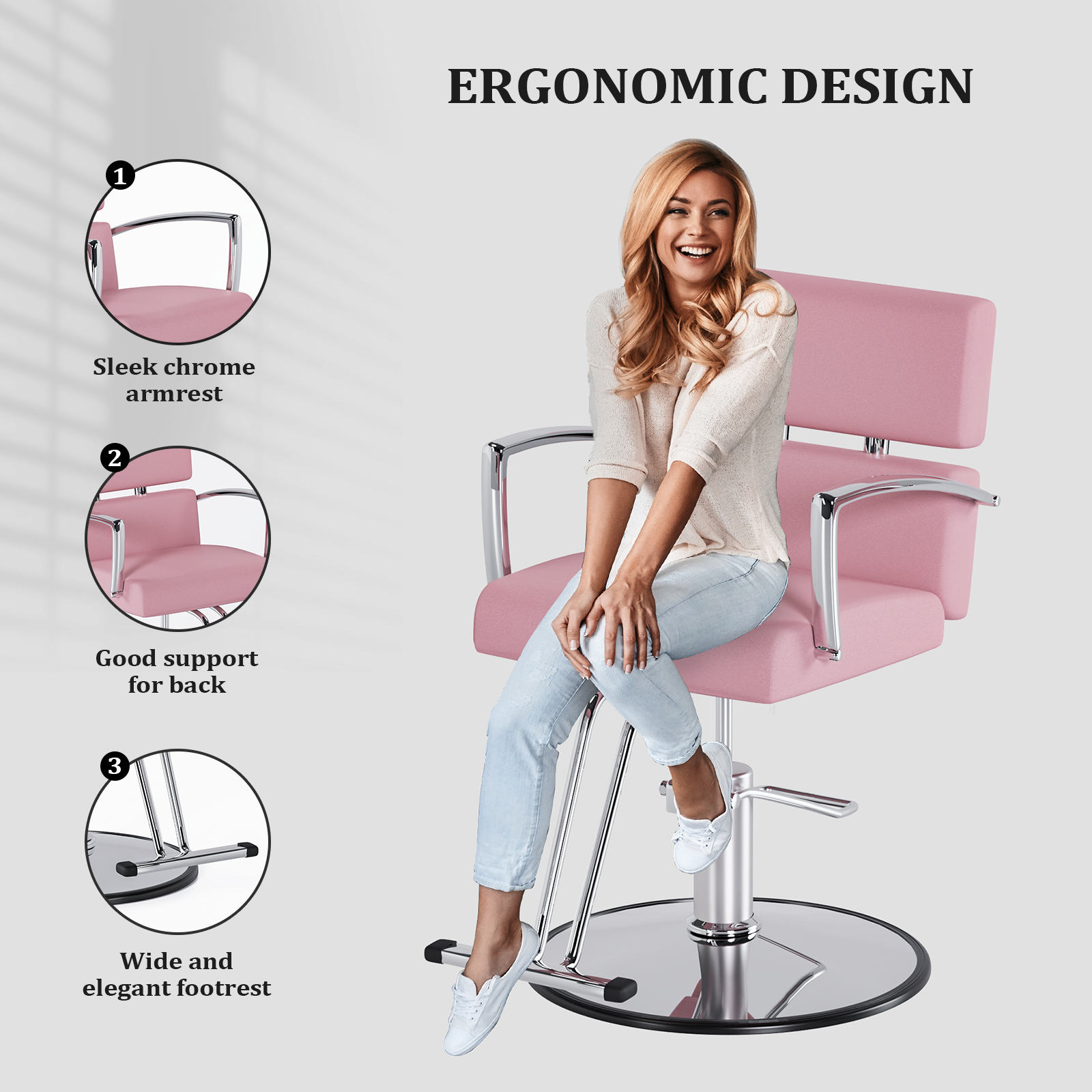 OmySalon SC01 Hydraulic 360-Degree Swivel Hair Stylist Salon Chair Black/White/Pink/Rose Gold/Purple