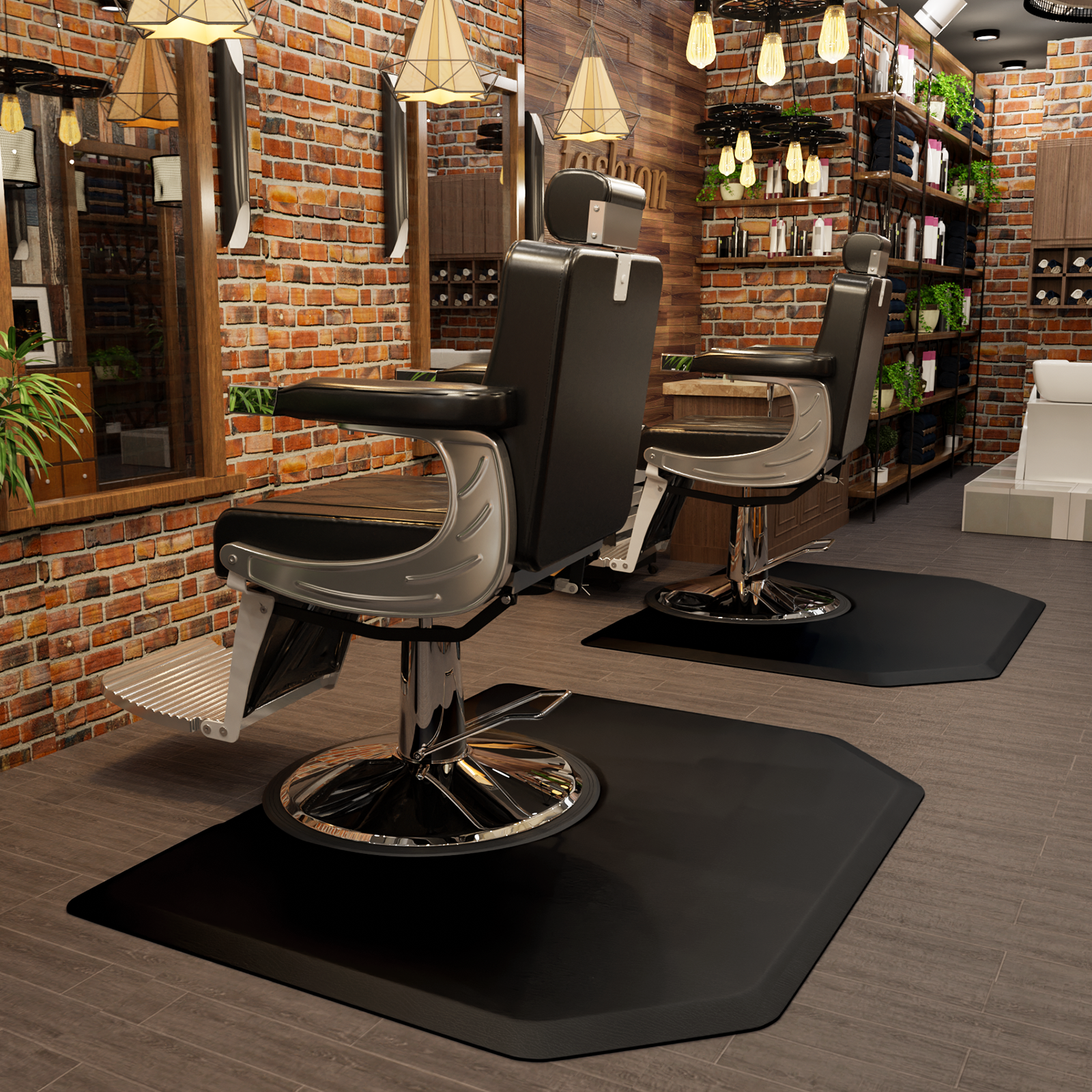 OmySalon 4' x 5' Salon Anti Fatigue Mat Hexagon Barber Mat for Round Base Styling Chair 1/2in 7/8in Thick