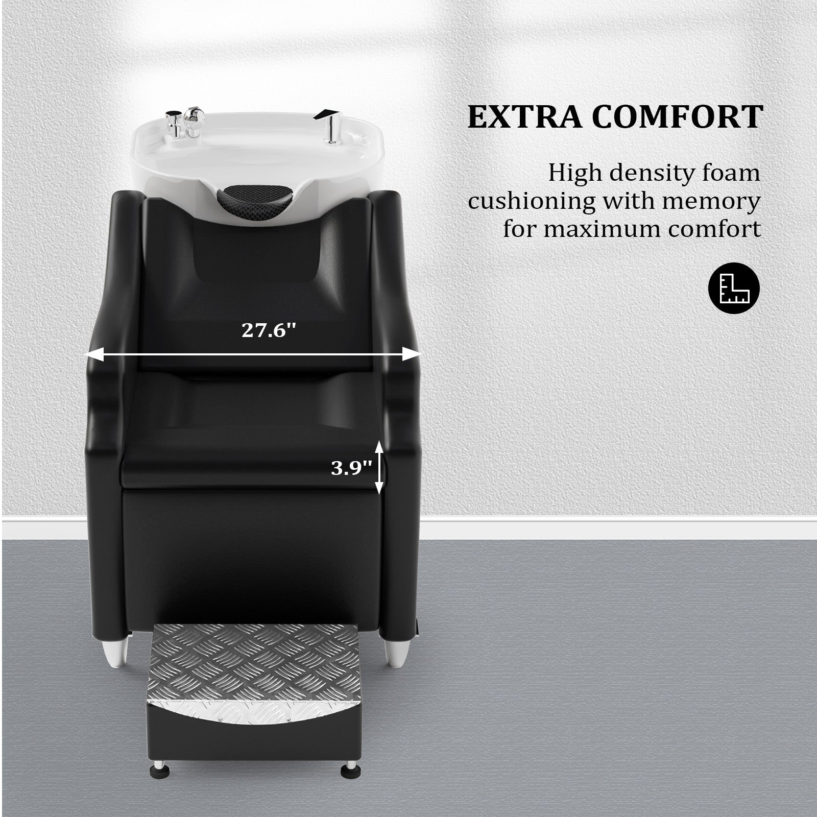 OmySalon BU1301 Salon Shampoo Bowl and Chair Backwash Unit with Extra Large Ceramic Bowl & Freestanding Ottoman