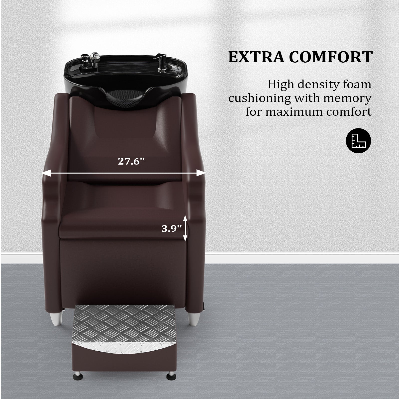 OmySalon BU1301 Salon Shampoo Bowl and Chair Backwash Unit with Extra Large Ceramic Bowl & Freestanding Ottoman