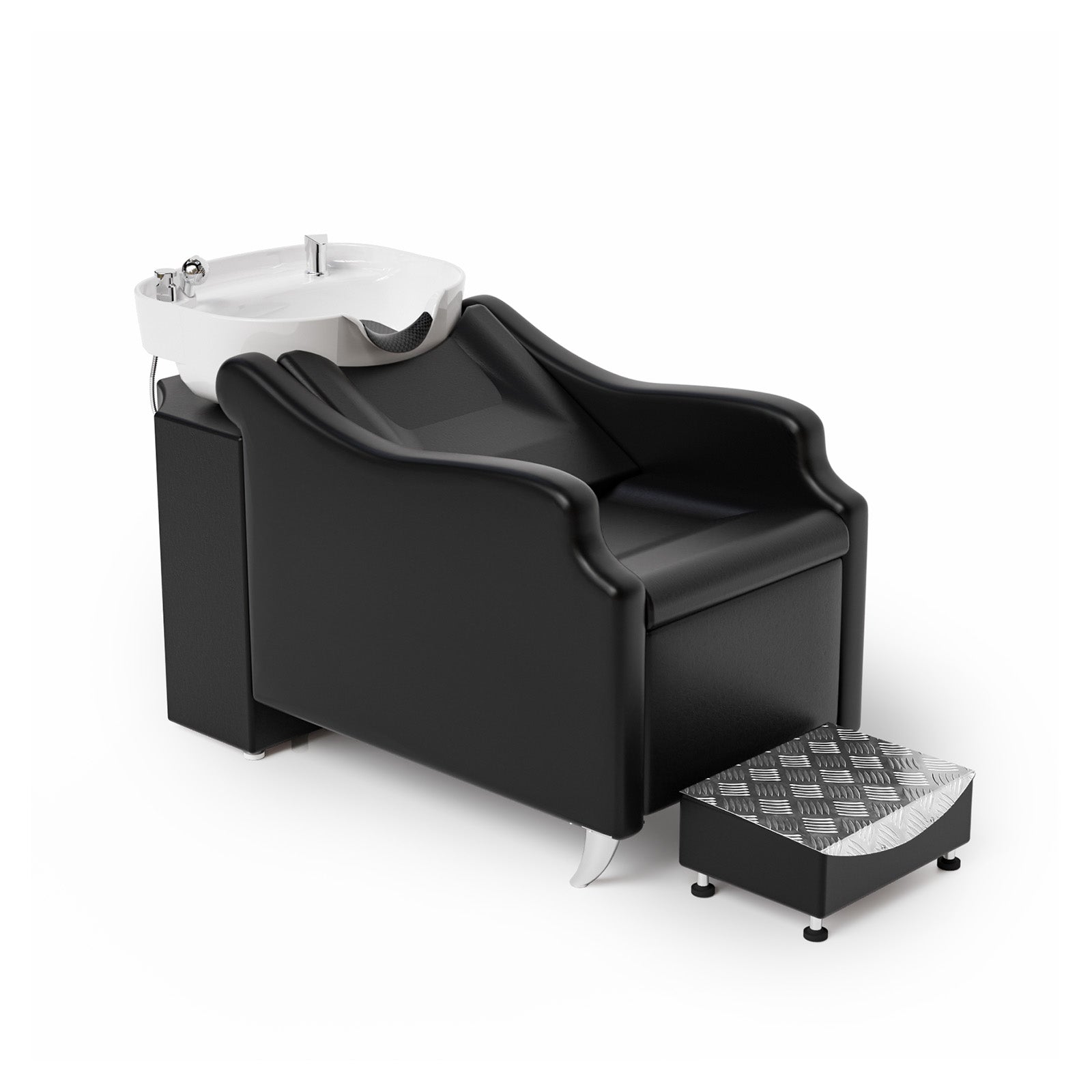 OmySalon BU1301 Salon Shampoo Bowl and Chair Backwash Unit with Extra Large Ceramic Bowl & Freestanding Ottoman