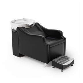OmySalon Salon Shampoo Bowl and Chair Backwash Unit with Deep Ceramic Sink Freestanding Ottoman Black/White/Mocha