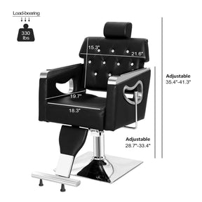 OmySalon SC1902 All Purpose Heavy Duty Reclining Hair Salon Chair w/Headrest and Acrylic Diamond Decorated Backrest Black/Camel