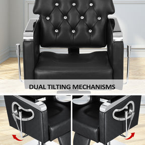OmySalon SC1902 All Purpose Heavy Duty Reclining Hair Salon Chair w/Headrest and Acrylic Diamond Decorated Backrest Black/Camel