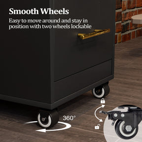 OmySalon Wooden Salon Trolley Cart Hairdresser Mobile Storage Cabinet with Wheels Black/White/Rustic Brown