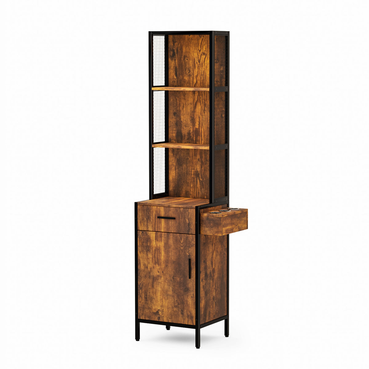 OmySalon Barber Storage Station Cabinet w/1 Drawer 3-Tier Storage Shelf 1 Storage Cabinet 3 Hair Dryer Holders