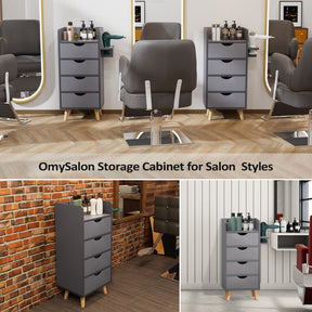 OmySalon HSC-16 4-Layer Salon Styling Storage Station Cabinet w/4 Drawers 2 Hair Dryer Holders & Raised Table Legs