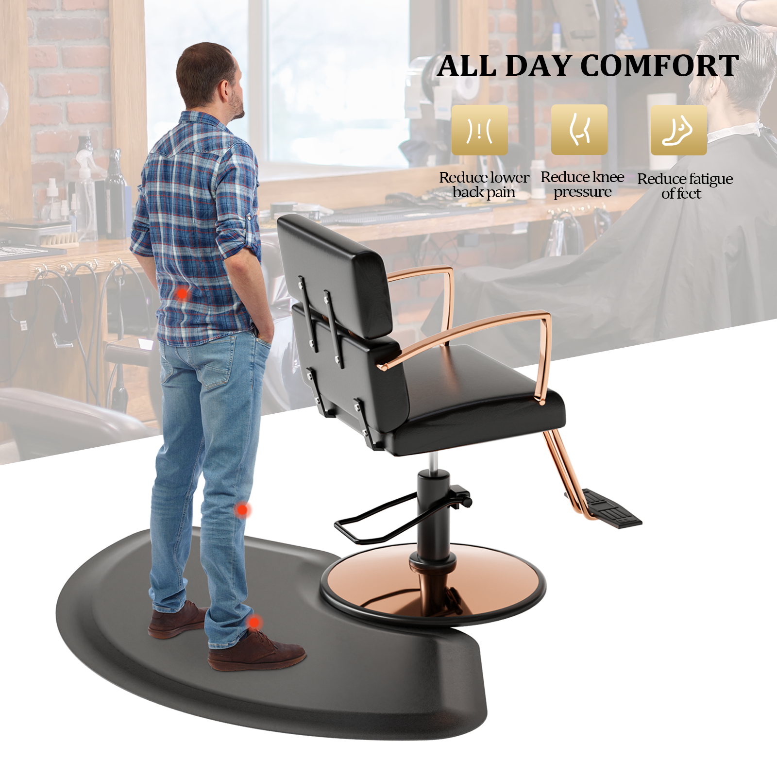 Omysalon Salon Floor Mat Anti Fatigue Barber Chair Mats for Round Base 1/2in Thick