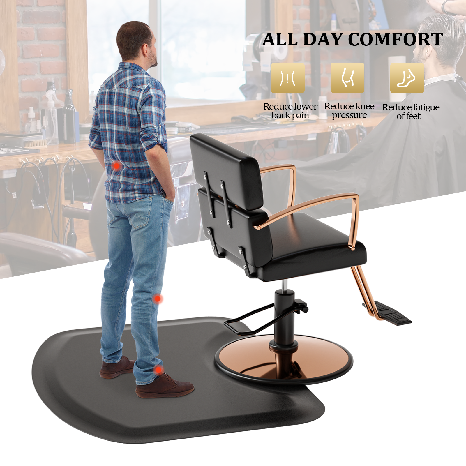Omysalon Salon Floor Mat Anti Fatigue Thick Barber Chair Mats, Salon Mat for Hair Stylist Standing