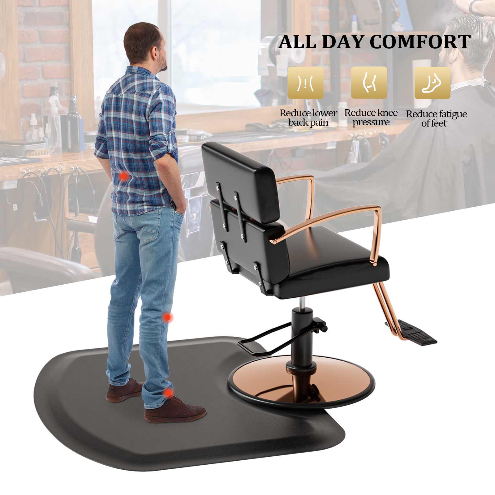 Omysalon Salon Floor Mat Anti Fatigue Barber Chair Mats for Round Base 1/2in Thick