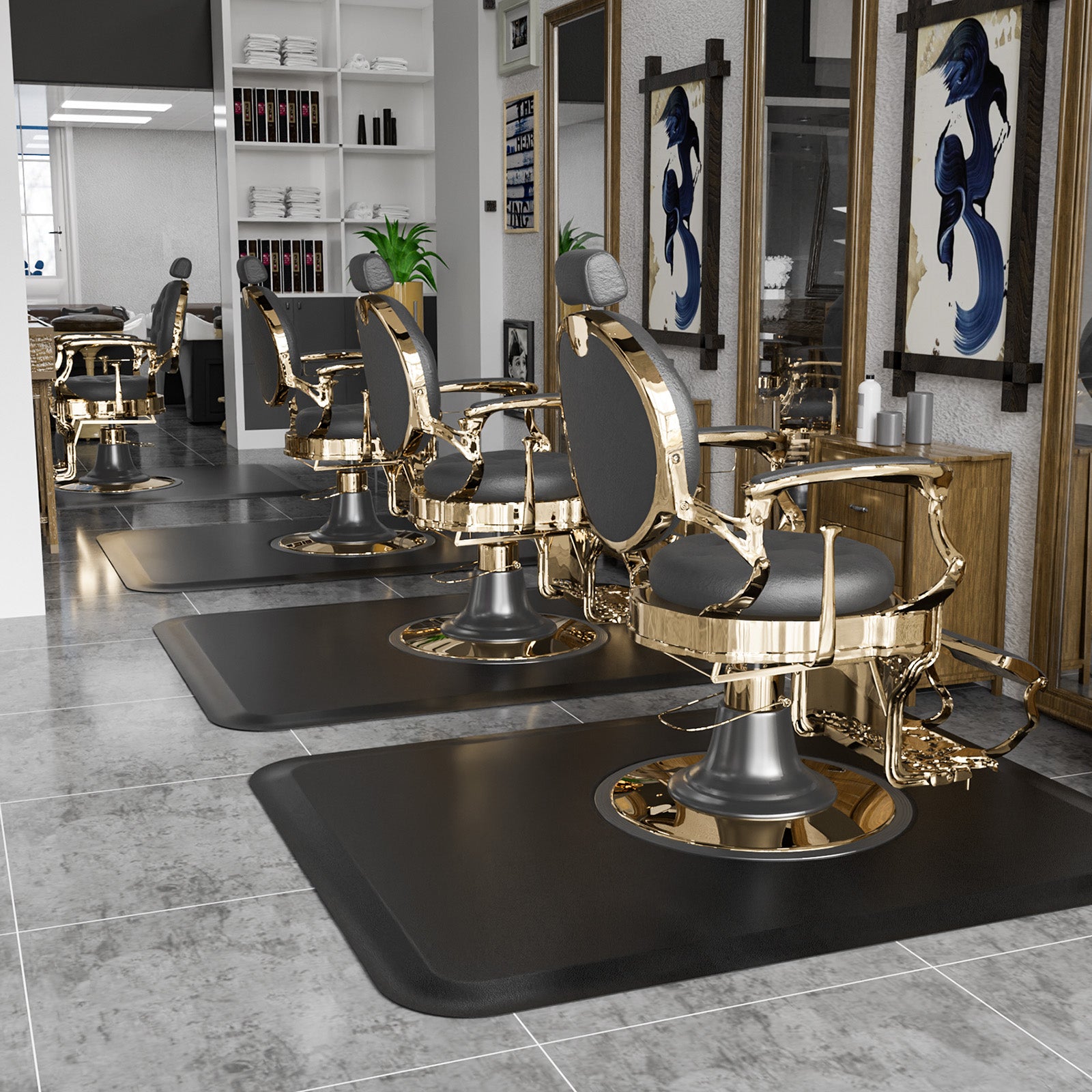 OmySalon 4’x 5’x 1/2'' Thick Salon Mat Barber Floor Mat for Round Base